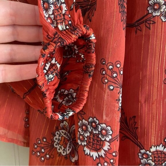 Ann Taylor Gorgeous Flowy Rust Color Floral Blouse Top Women’s Size XS - Picture 6 of 10